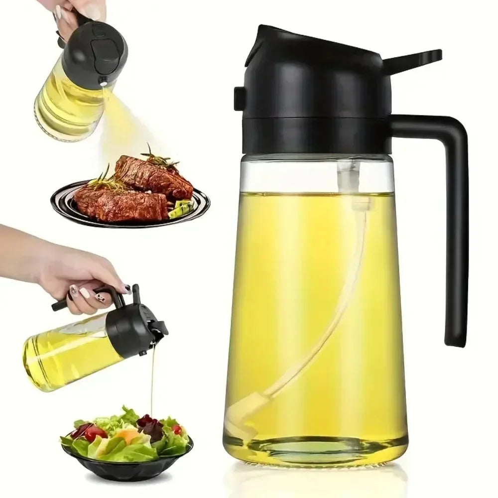 2 In1 Kitchen Olive Oil Spray Bottle 500ml Glass Oil Dispenser